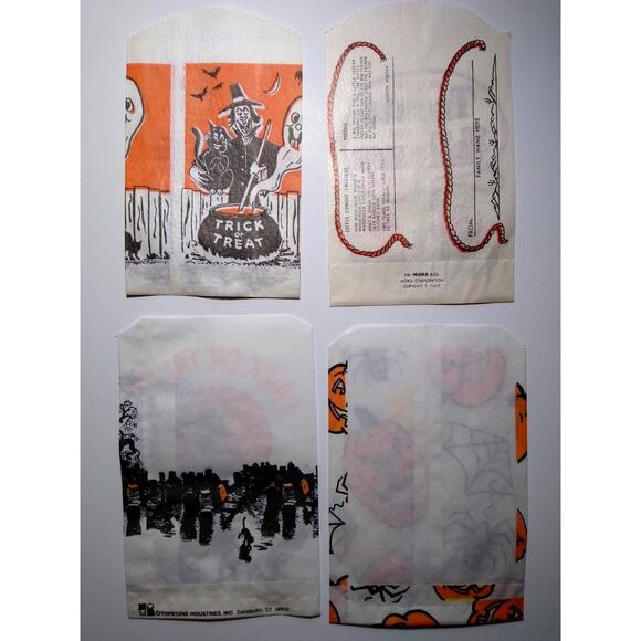 Vintage Halloween Trick Or Treat Candy Bags Cowboy Spider Witch Black Cat Lot 4 - Picture 3 of 3